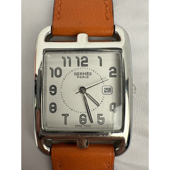 HERMES Cape Cod Orange Leather Band Watch CC2.710 - Picture 1 of 7